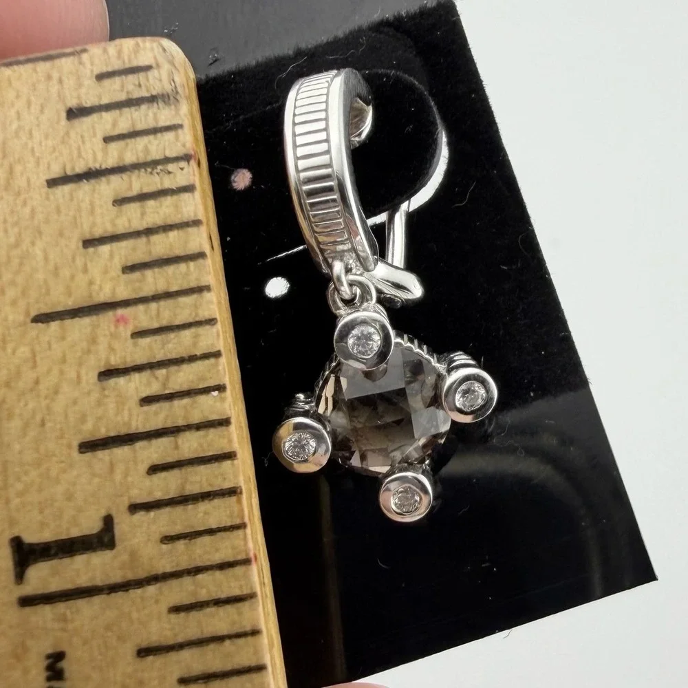 Judith Ripka Womens OS Silver Smoky Quartz CZ Drop Earrings Ribbed Texture